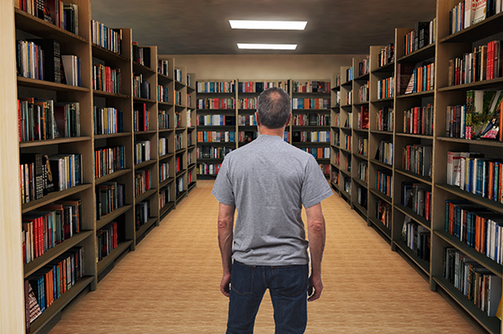 Bookshelves piled on top of bookshelves Bookshelves piled on top of bookshelves